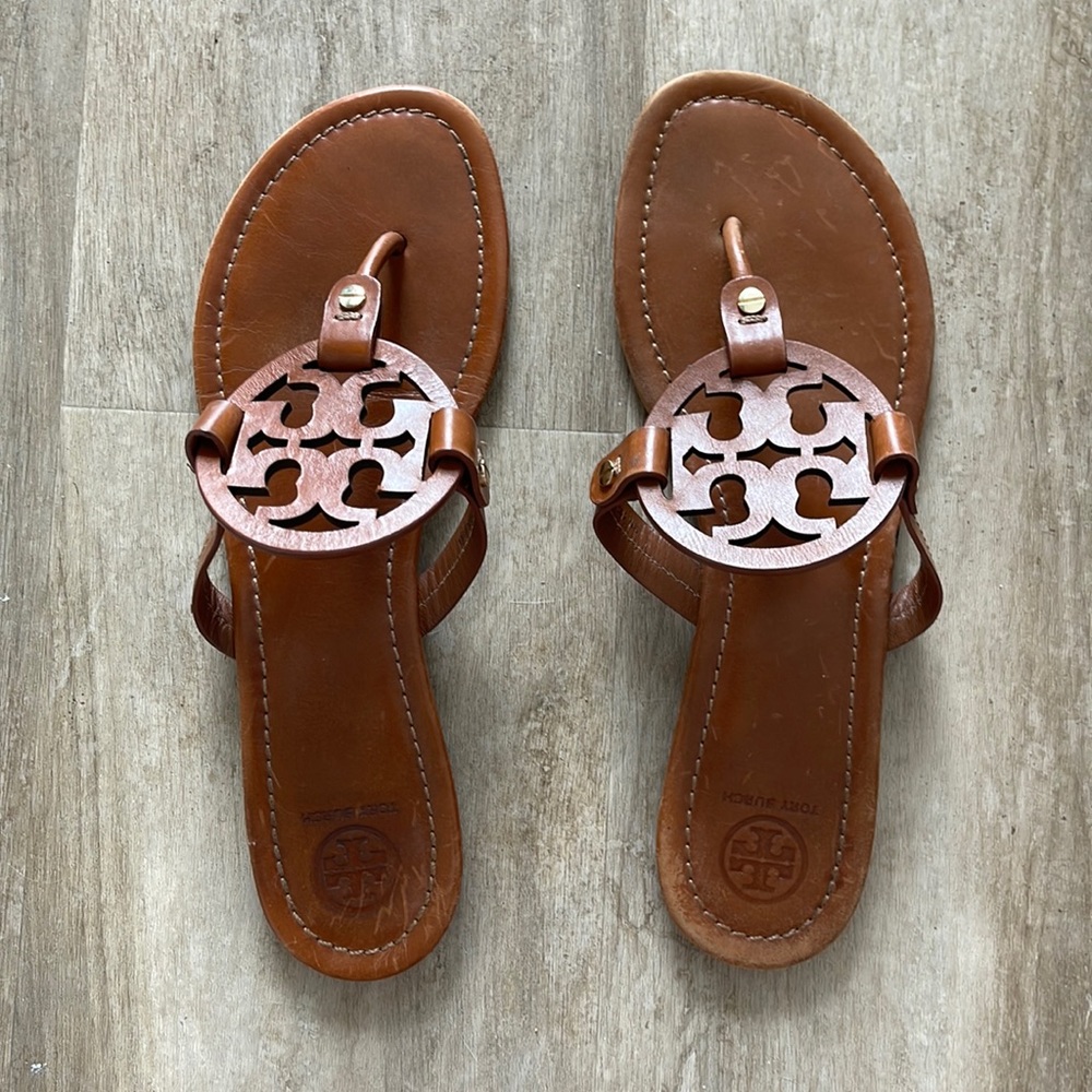 Tory Burch Miller Leather Thong Sandals Size 10 Brown